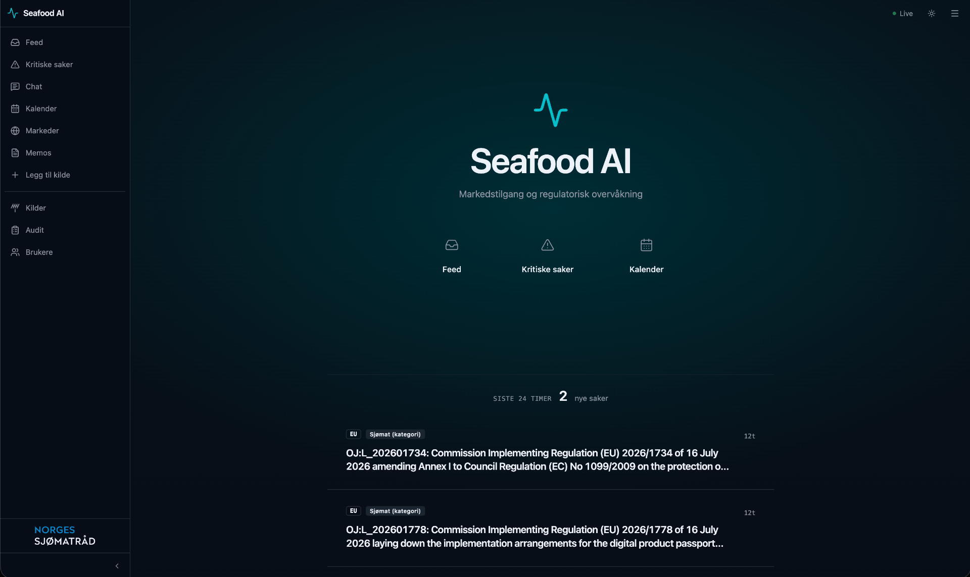 Seafood AI feed dashboard